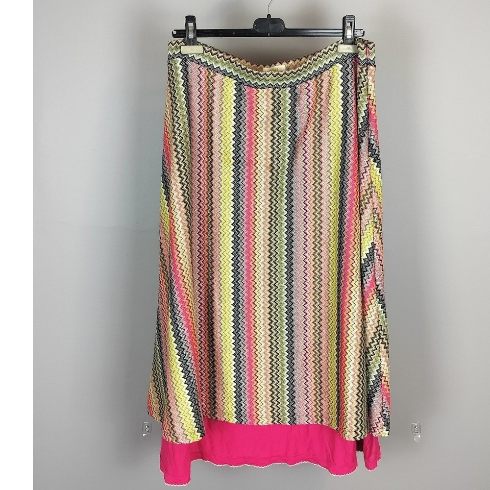 Maeve Anthropologie Chevron Knit Midi Skirt Women XL Pink Multi Zigzag Scalloped